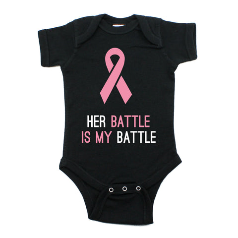Breast Cancer Awareness Pink Her Battle Is My Battle Short Sleeve Infant Bodysuit