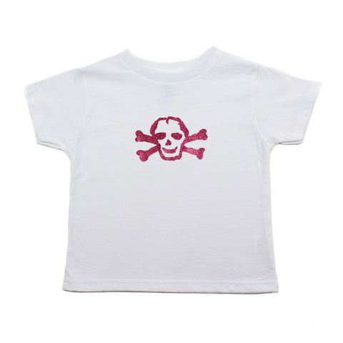 Pink Shiny Glitter Scribble Skull Girls Toddler Short Sleeve T-Shirt