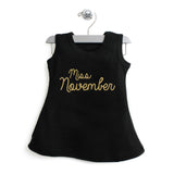 Miss Month A-Line Dress For Baby Girls with Gold Glitter