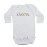 New Years Cheers Long Sleeve Cotton Bodysuit with Glitter