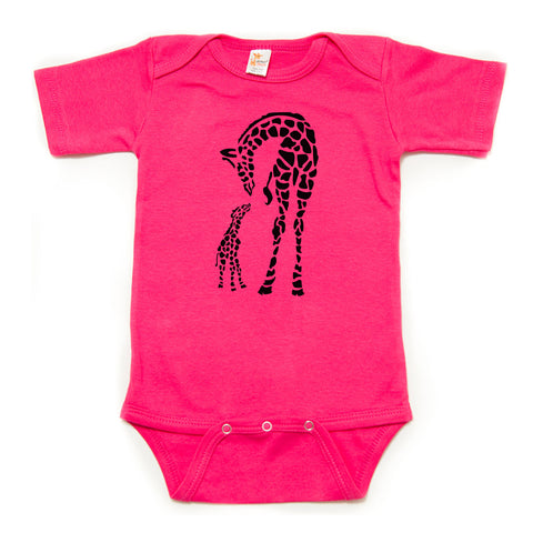 Baby Giraffe and Mommy Short Sleeve Bodysuit