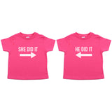 Twin Set She Did It, He Did It Toddler Short Sleeve T-Shirt