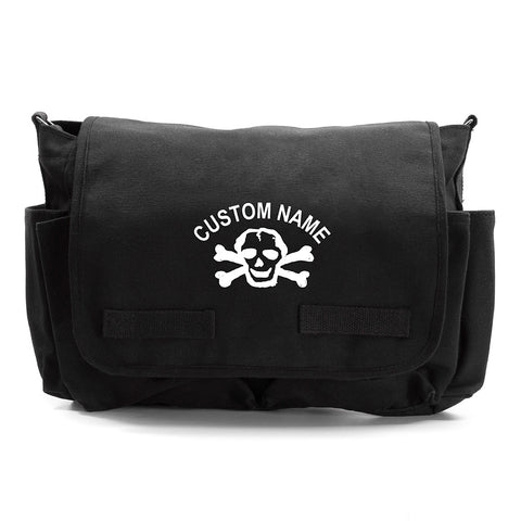 Custom [Add Your Name] Heavyweight Canvas Messenger / Diaper Shoulder Bag Scribble Skull