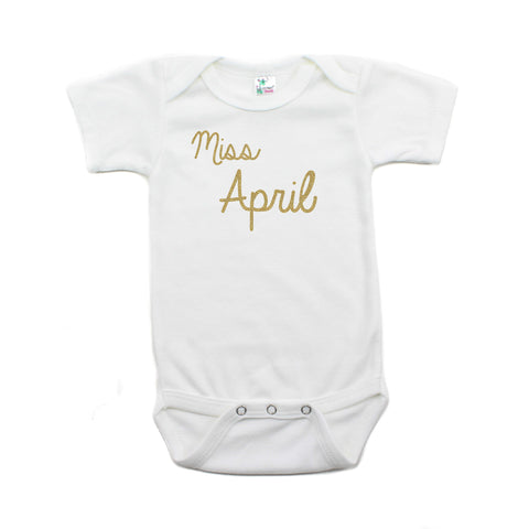 Miss April Glitter Short Sleeve Infant Bodysuit