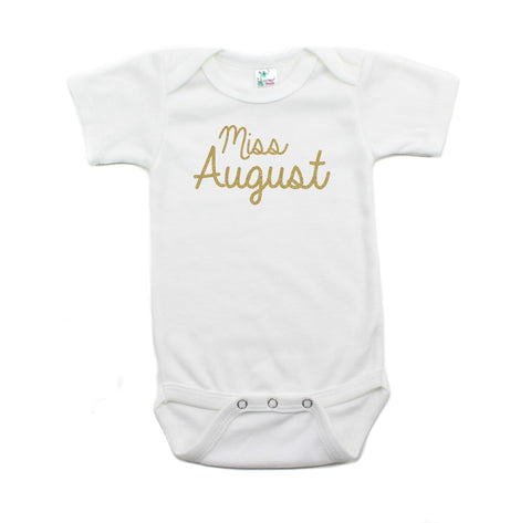 Miss August Glitter Short Sleeve Infant Bodysuit