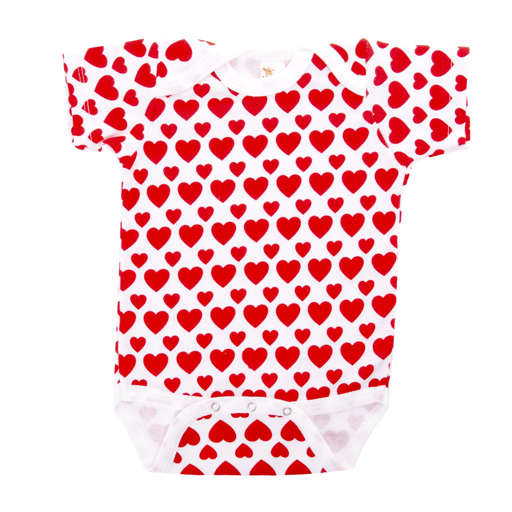 Red Hearts Pattern Short Sleeve Bodysuit