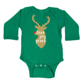 Christmas Love Joy Peace Glitter Reindeer Long Sleeve Infant Bodysuit