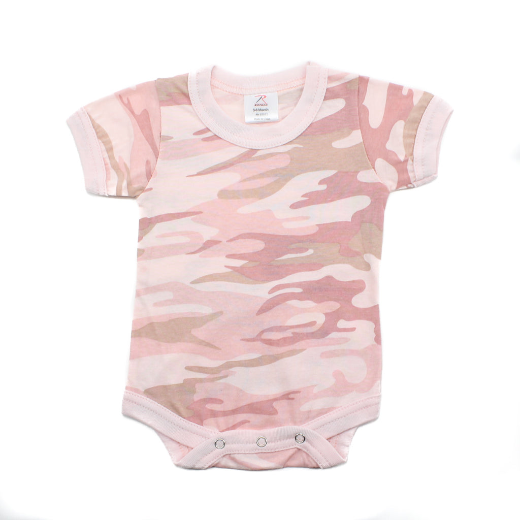 Cotton Short Sleeve Baby Bodysuit Creeper, Light Pink Camo