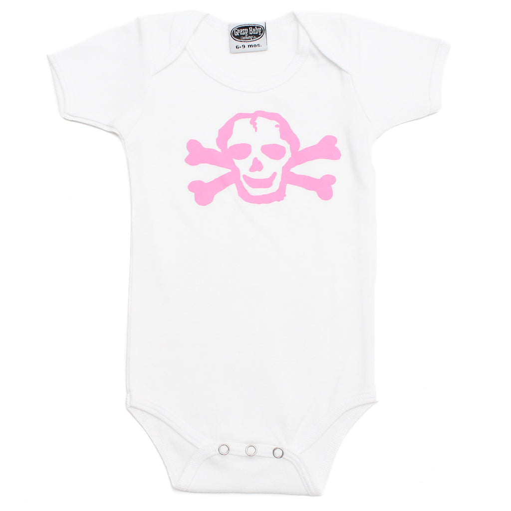 Girl Pink Scribble Skull & Bones Short Sleeve Baby Infant Bodysuit