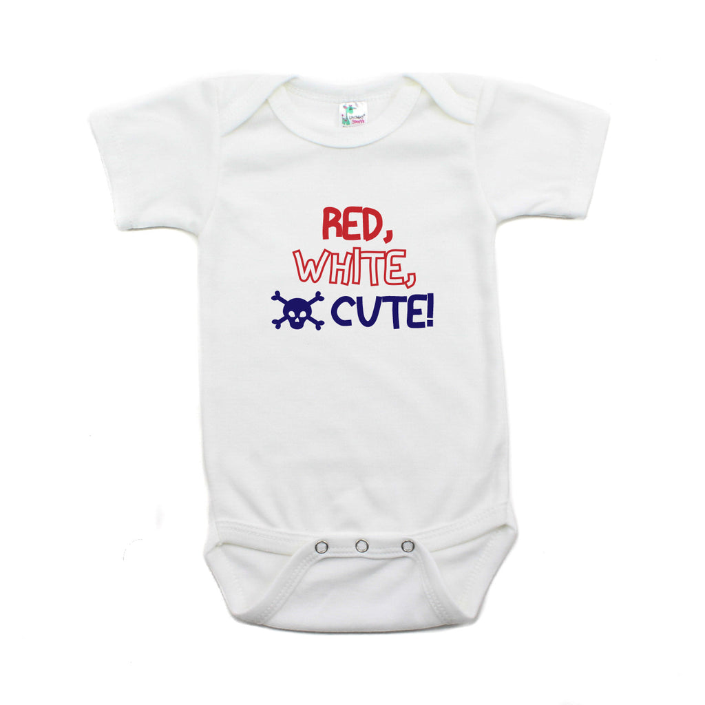 Labor Day Red White Cute Skull Short Sleeve Baby Infant Bodysuit