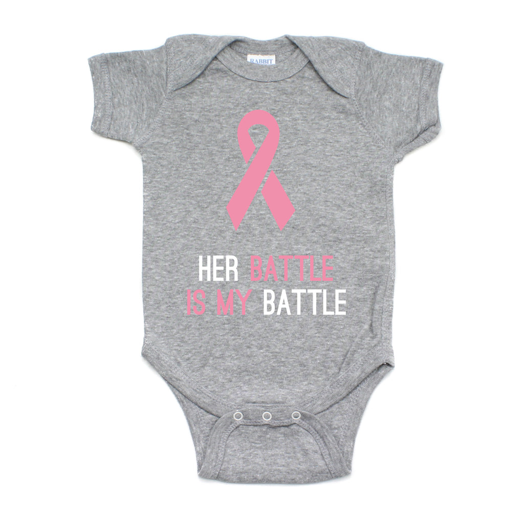 Breast Cancer Awareness Pink Her Battle Is My Battle Short Sleeve Infant Bodysuit