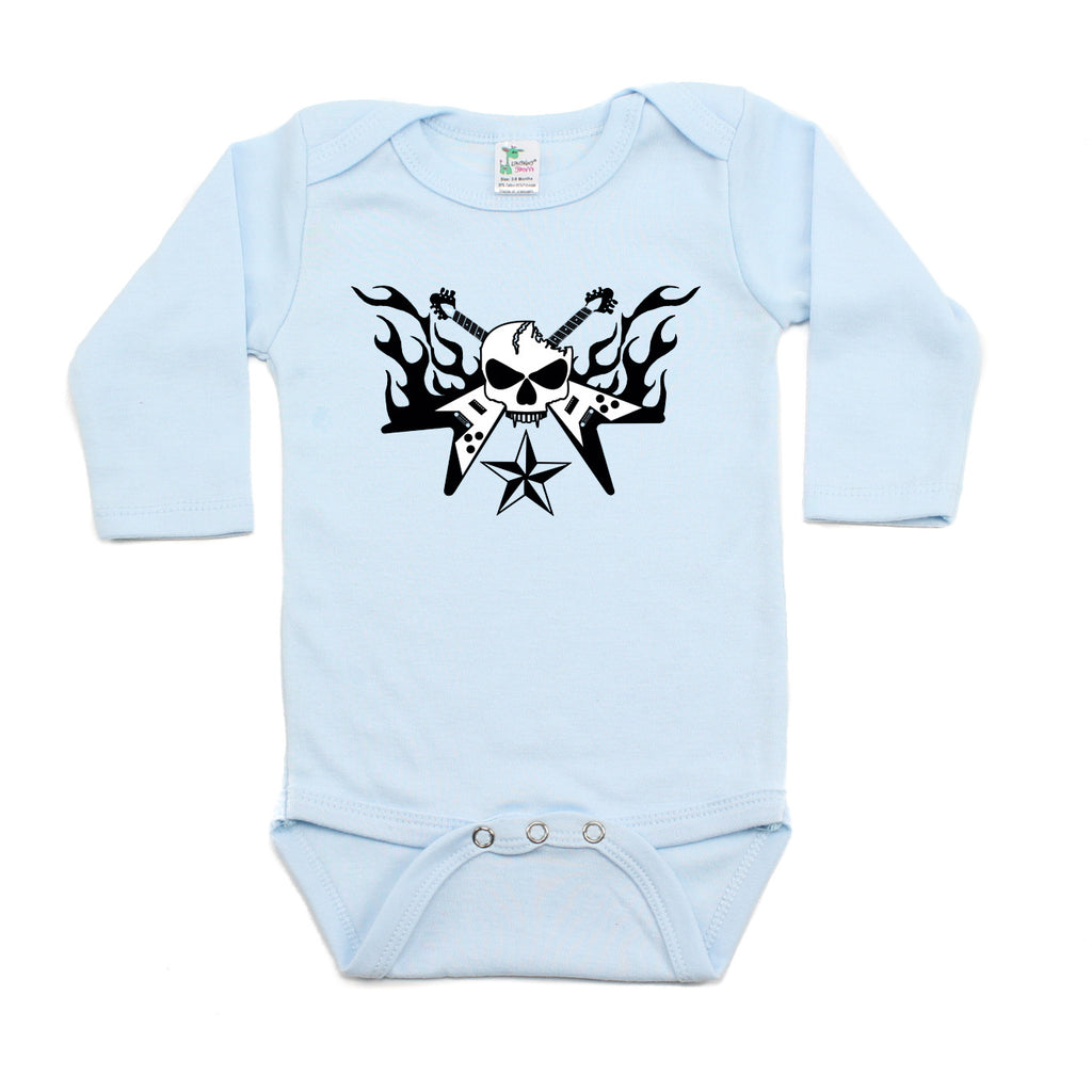 Guitar Hero with Flames Long Sleeve Baby Infant Bodysuit