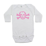 Girl Pink Scribble Skull & Bones Long Sleeve Baby Infant Bodysuit