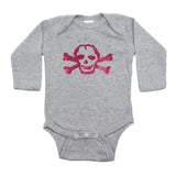 Pink Glitter Scribble Skull Long Sleeve Baby Infant Bodysuit