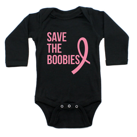 Breast Cancer Awareness Pink Save The Boobies Long Sleeve Infant Bodysuit