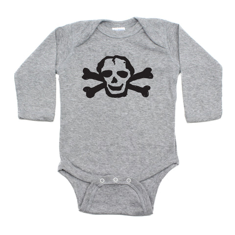 Black Scribble Skull Long Sleeve Cotton One Piece Baby Bodysuit