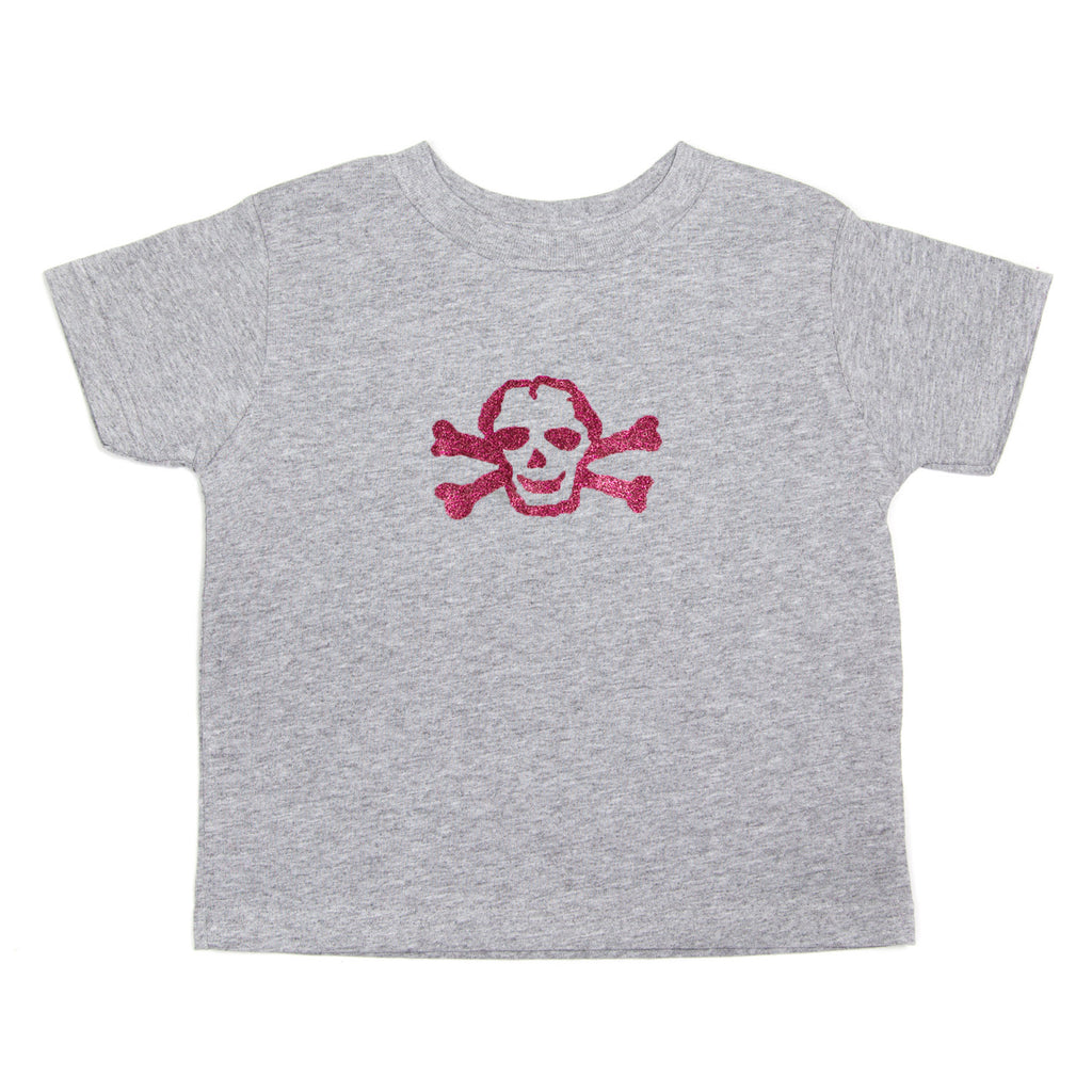Pink Shiny Glitter Scribble Skull Girls Toddler Short Sleeve T-Shirt