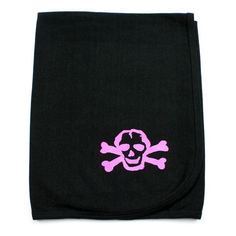 Pink Scribble Skull Black Cotton Swaddling Receiving Blanket