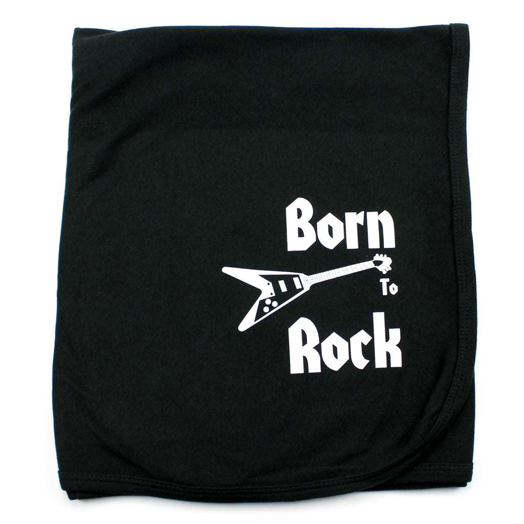 Born To Rock on Black Cotton Receiving Blanket