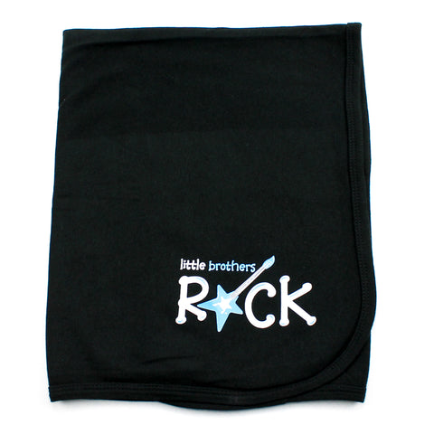 Little Brothers Rock Black Cotton Swaddling Receiving Blanket