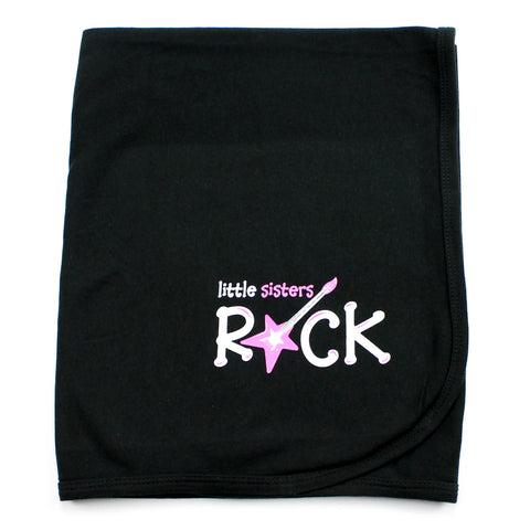 Little Sisters Rock Black Cotton Swaddling Receiving Blanket