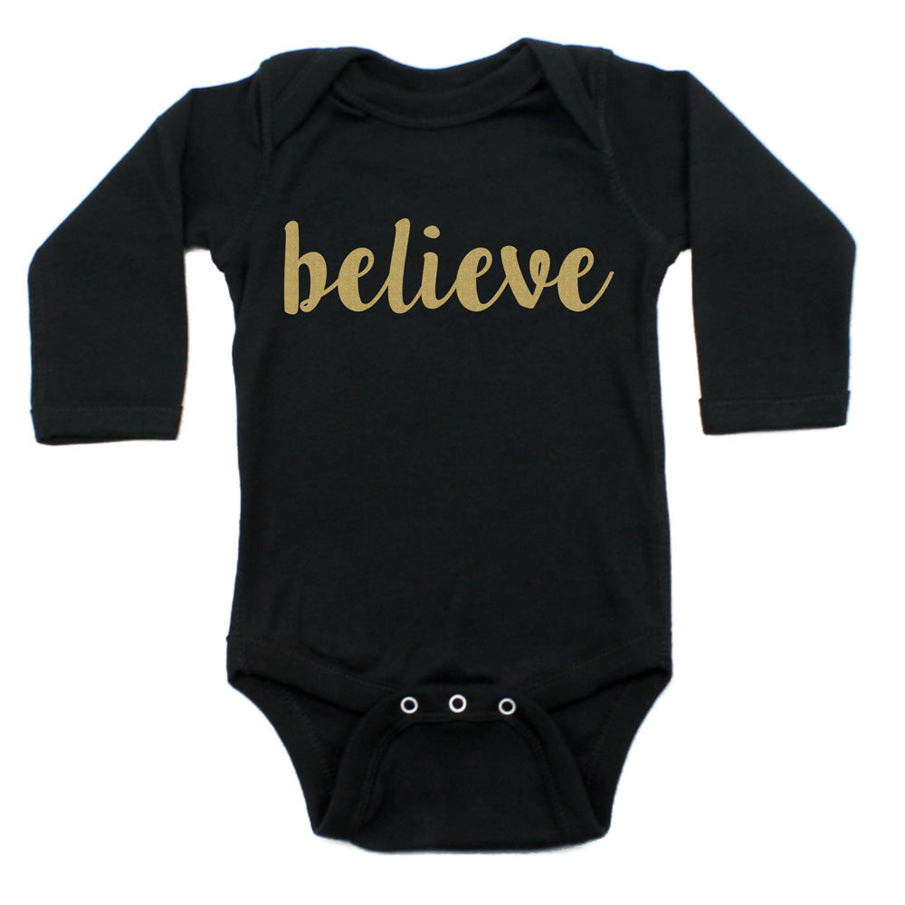 Christmas Believe Word Long Sleeve Infant Bodysuit