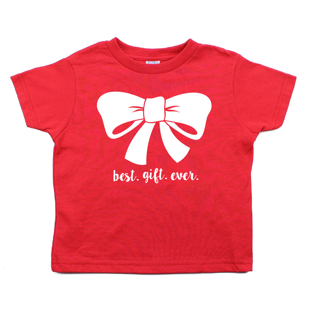 Christmas Best Gift Ever with Bow Toddler Short Sleeve T-Shirts