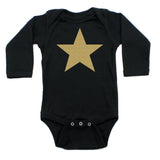 Christmas Big Gold Glitter, Black, And White Star Long Sleeve Infant Bodysuit