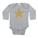Christmas Big Gold Glitter, Black, And White Star Long Sleeve Infant Bodysuit