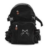 Kitty Cat Ears Whiskers Face Vintage Style Canvas Backpack Cute School Book Bag
