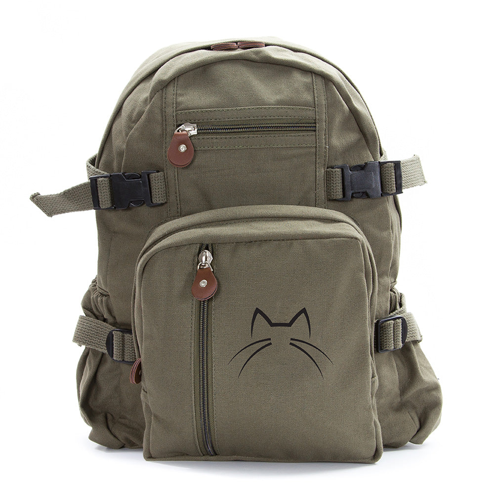 brown leather cat face backpack Kitty Cat Ears Whiskers Face Vintage Style Canvas Backpack Cute School – Crazy Baby Clothing
