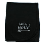 Hello World Soft Cotton Swaddling Receiving Blanket, Black