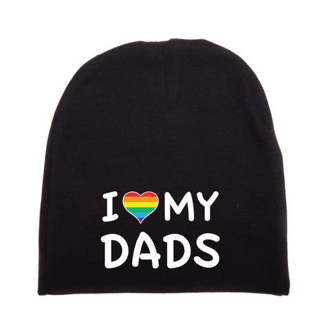 Father's Day I Love My Dads LGBT Rainbow Heart Infant Baby 100% Cotton Knit Beanie Hat