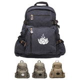 Lotus Flower Canvas Teardrop Backpack with Leather Bottom Accents