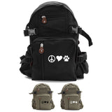 Peace Sign Heart Dog Paw Print Army Sport Heavyweight Canvas Backpack Bag