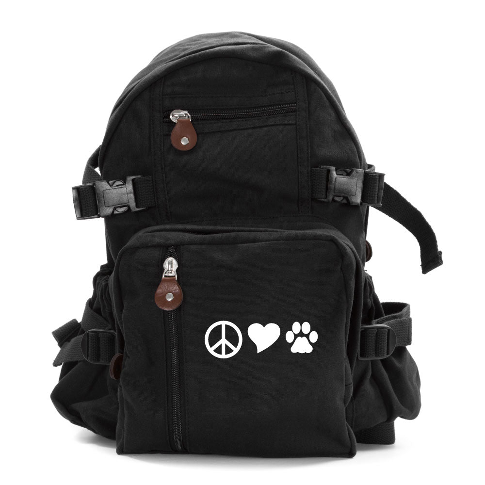 Peace Sign Heart Dog Paw Print Army Sport Heavyweight Canvas Backpack Bag