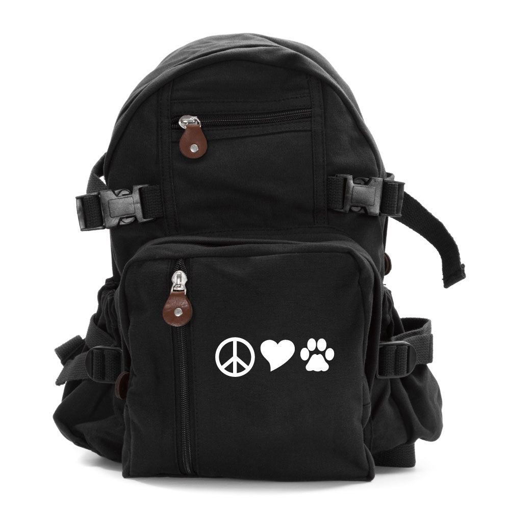 Peace Sign Heart Dog Paw Print Army Sport Heavyweight Canvas Backpack – Crazy Baby Clothing