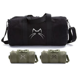 Kitty Cat Ears Whiskers Face Duffle Bag Army Style School Sports Gym Duffel Tote