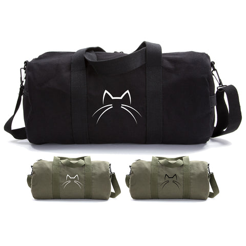 Kitty Cat Ears Whiskers Face Duffle Bag Army Style School Sports Gym Duffel Tote