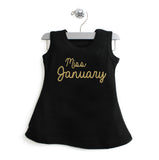 Miss Month A-Line Dress For Baby Girls with Gold Glitter