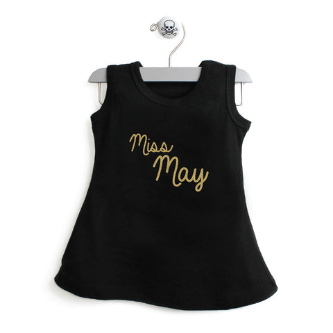 Miss Month A-Line Dress For Toddler Girls with Gold Glitter