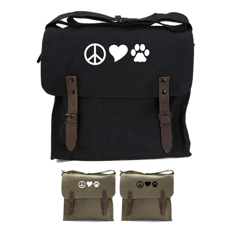 Peace Sign Heart Dog Paw Print Army Heavyweight Canvas Medic Shoulder Bag