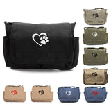 Heart With Dog Paw Puppy Love Army Heavyweight Canvas Messenger Shoulder Bag