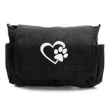 Heart With Dog Paw Puppy Love Army Heavyweight Canvas Messenger Shoulder Bag