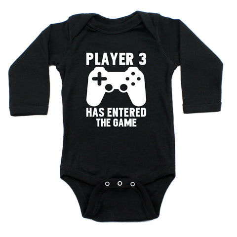 Player #3 Has Entered The Game Long Sleeve Cotton One Piece Baby Bodysuit
