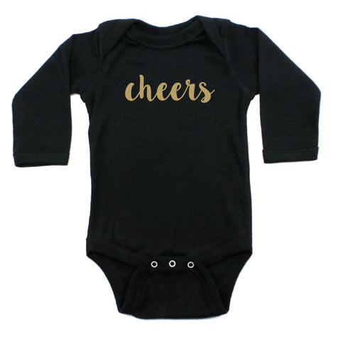 New Years Cheers Long Sleeve Cotton Bodysuit with Glitter