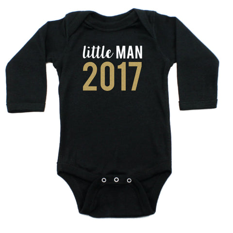 New Years Little Man 2017 Long Sleeve 100% Cotton Bodysuit