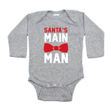 Christmas Santa's Main Man Long Sleeve 100% Cotton Bodysuit,