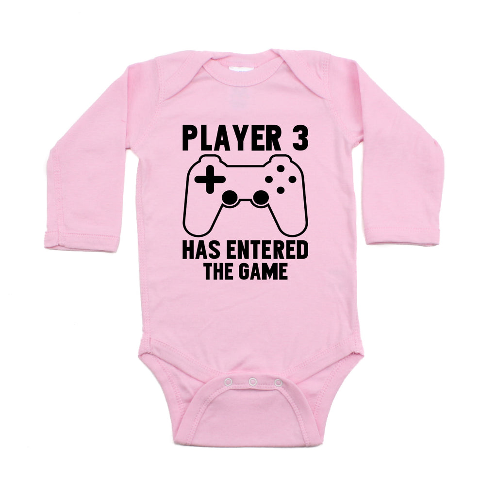 Player #3 Has Entered The Game Long Sleeve Cotton One Piece Baby Bodysuit