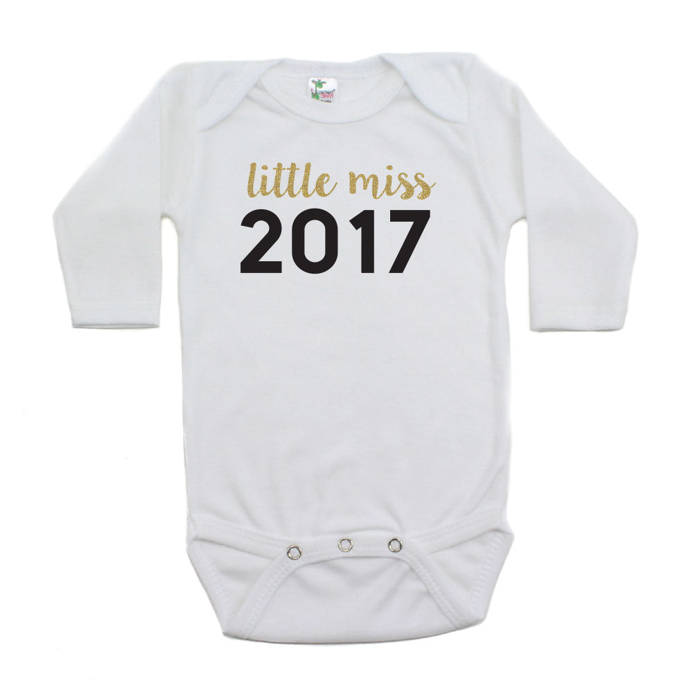 New Years Little Miss 2017 Long Sleeve 100% Cotton Bodysuit